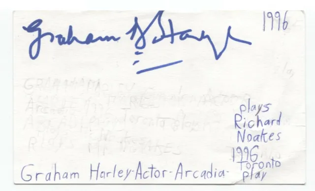 Graham Harley Signed 3x5 Index Card Autograph Signature Actor Slings and Arrows