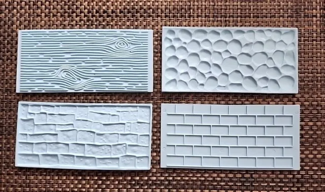 4pc. Set Fondant Mold Set - Tree Bark, Brick Wall, Pebble Rock, Cobble Stone