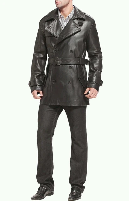 Jacket Leather Biker Motorcycle Mens Long Coat Blazer Vintage Lambskin Black 5