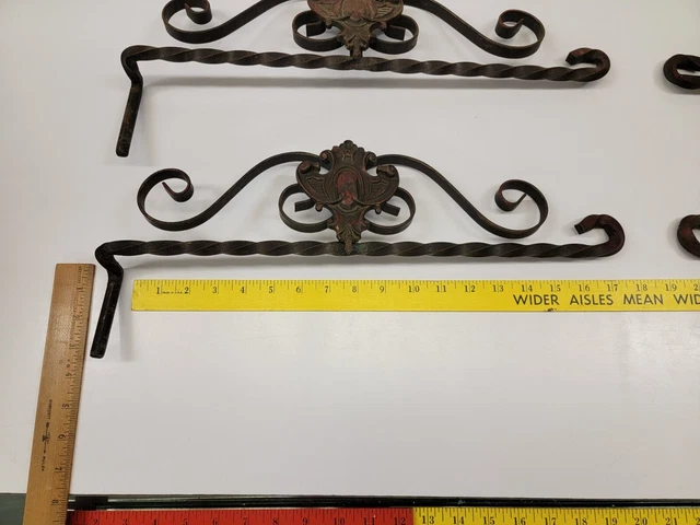 4x Antique Wrought Iron Swing Arm Curtain Brackets - Art Nouveau 6