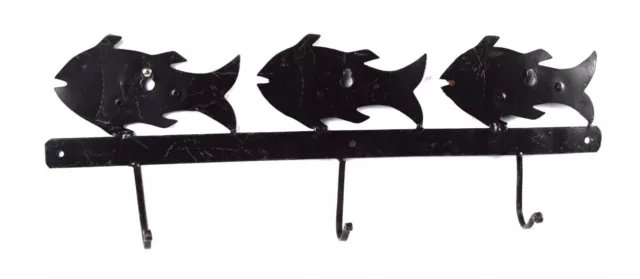 Handmade Wall Hooks Décor Iron Fish Figure Coat Cloth 3 hooks old Hanger i75-190
