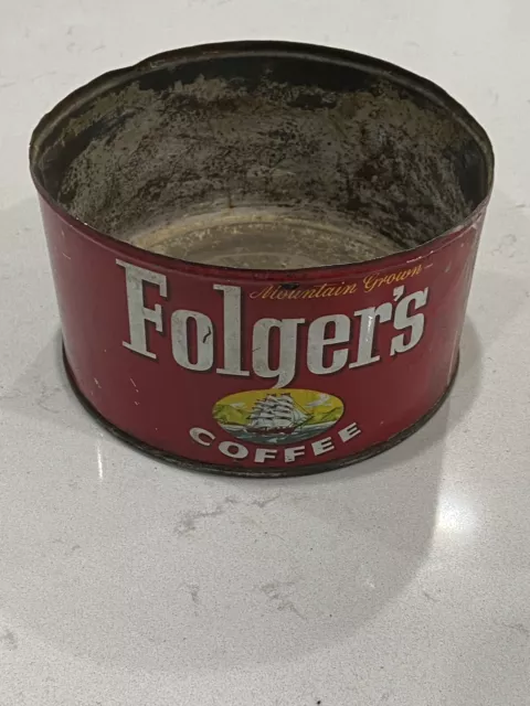 Vintage Coffee tin Folgers Mountain Grown 1960s No Lid