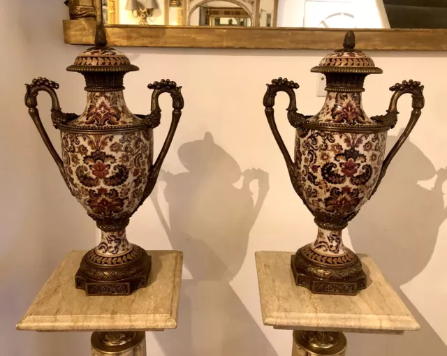 Pair Of Antique French Sevres Porcelain Urns In Gilt Bronze Mounts