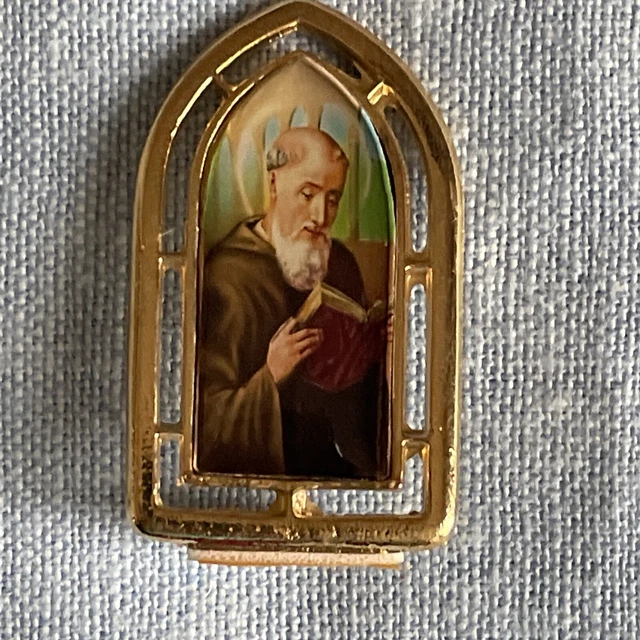 Saint St Benedict Religious Mini Standing Plaque | Gold Tone |  Catholic Medal