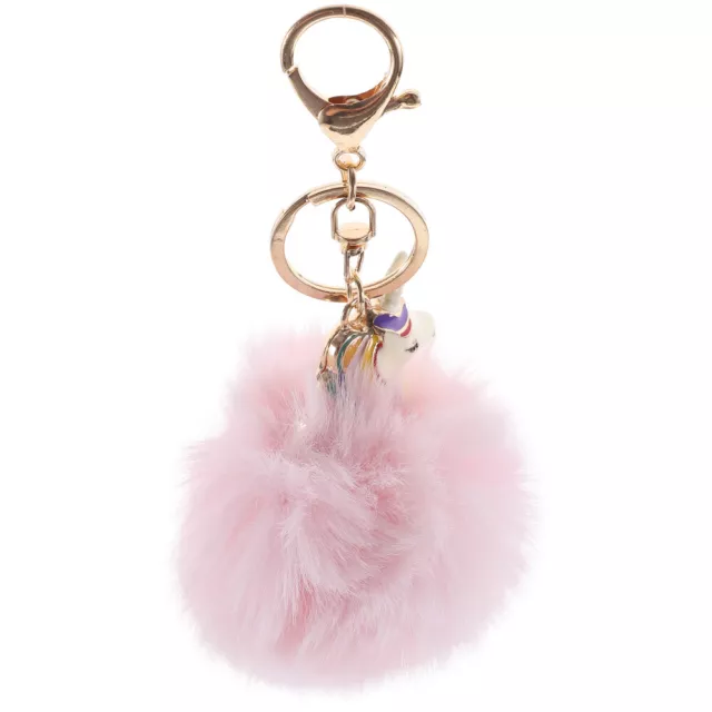 2 Pc Pink Faux Rabbit Fur Unicorn Pendant Miss Key Ring Bag Decoration