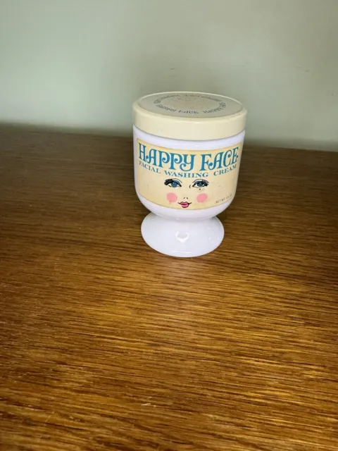 Vintage Gillette Happy Face Facial Washing Cream Milk White Glass Jar