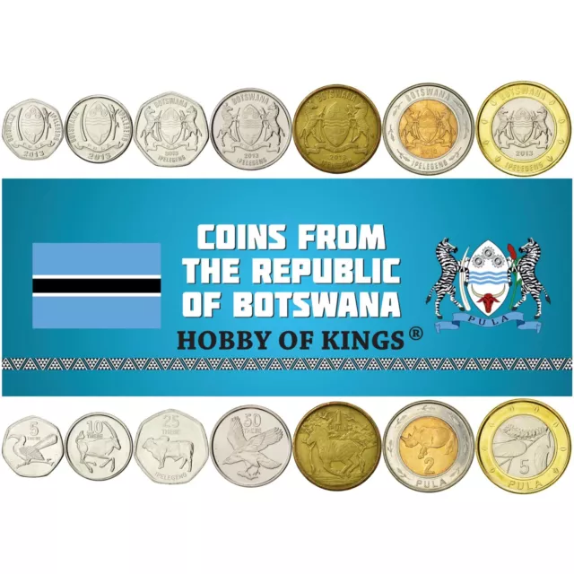 Batswana 7 Coin Set 5 10 25 50 Thebe 1 2 5 Pula | Eagle | Botswana | 2013 - 2016