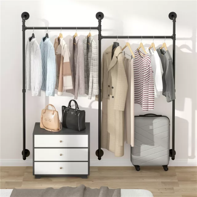 Loft Design Clothes Rail Double Tiers Iron Pipe Garment Display Hanging Stands