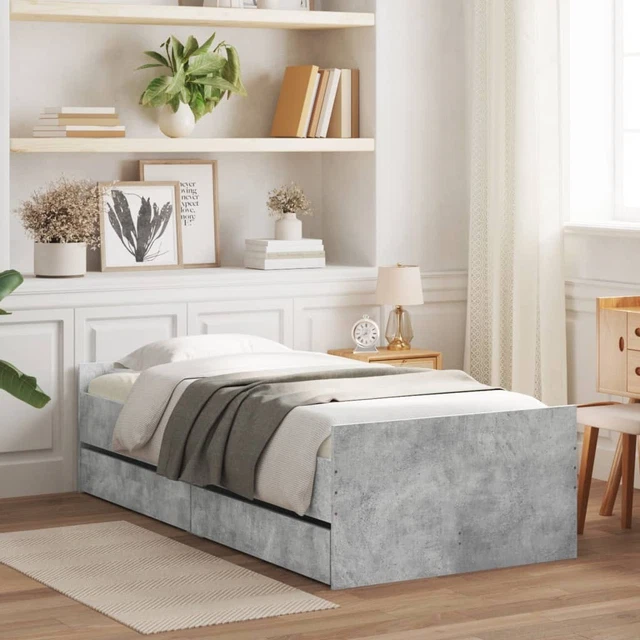 CONCRETE GREY ENGINEERED Wood Bed Frame with Drawers 90x200 cm for ...