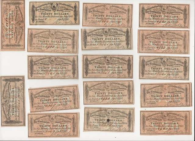 28 Orig. 1864 Coupons for Confederate States of America Bond 28 Orig. 1864 Coupons for Confederate States of America Bond