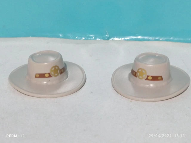 2 Chapeaux Cowboy Playmobil Marron - Pièces Détachées Pour Figurines Western - Occasion, Bon état - Fabriqué En Allemagne