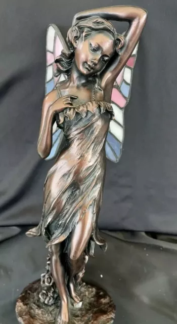 Vintage, Art Deco Style Butterfly Angel Fairy Stained Glass figurine, 12"