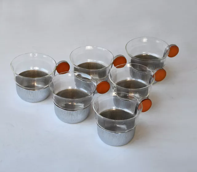 6x Teegläser Glas 30er Set Gläser Tassen Art Déco Bakelit Griff Teetassen