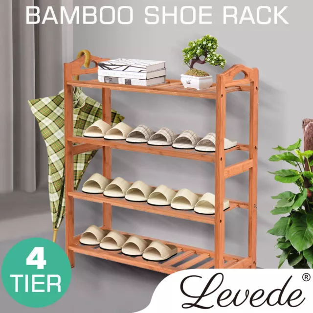 Levede Bamboo Shoe Rack Storage Wooden Organizer Shelf Shelves Stand 4 Tier 65cm