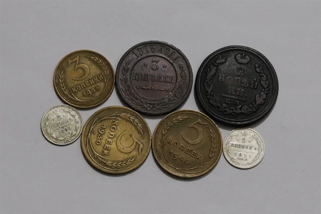 🧭 🇷🇺 Russia 2/3/5 Kopeks Coins With Silver B56 #139