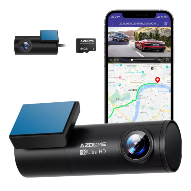 AZDOME True 4K Dash Cam Auto Kamera mit GPS WIFI Sprachsteuerung Nachtsicht+64G 2