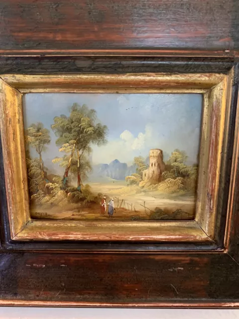 Miniature Painting Copper JAN DEYER Dutch Artist Landscape Castle 19th Century