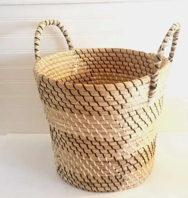 Large Seagrass Basket Hand Woven with 2 Handles 14" Round
