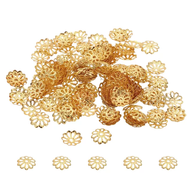 Flower Bead Caps, 200Pcs 9x1.5mm Hollow Metal Spacer Bead End Caps Rose Gold