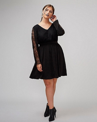 Lane Bryant Fit Flare Dress w/ Lace 14 16 18 20 22 24 Women Plus Black 1x 2x 3x