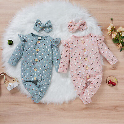 Newborn Baby Girls Floral Romper Bodysuit Jumpsuit Playsuit Outfit Clothes 0-24M