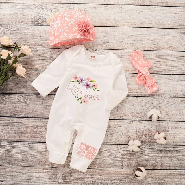 Set tuta cappello fascia per bambine neonate LITTLE SISTER abbigliamento vestiti 2