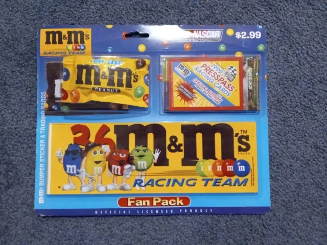 Vintage 1999 NOS M&Ms NASCAR Collector Bumper Sticker and Trading Card Fan Pack