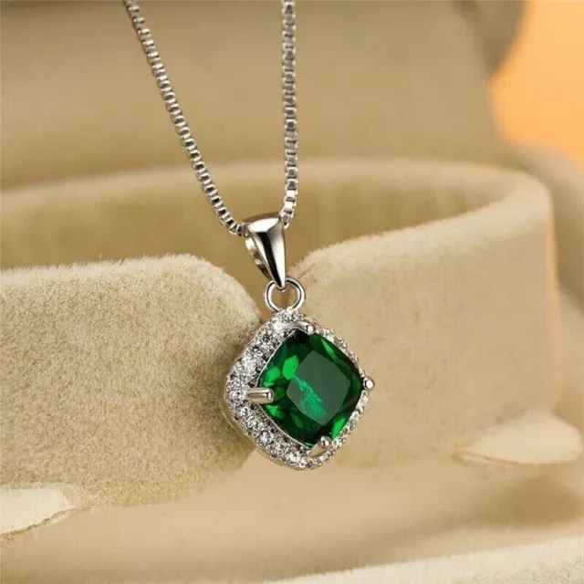 1.50Ct Cushion Cut Lab-Created Emerald Women Halo Pendant 14k White Gold Plated