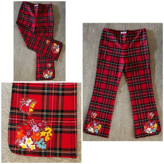 NEW Moschino Womens Wool Pants 42 US 8 Tartan Plaid Beaded Embroidery Cheap Chic