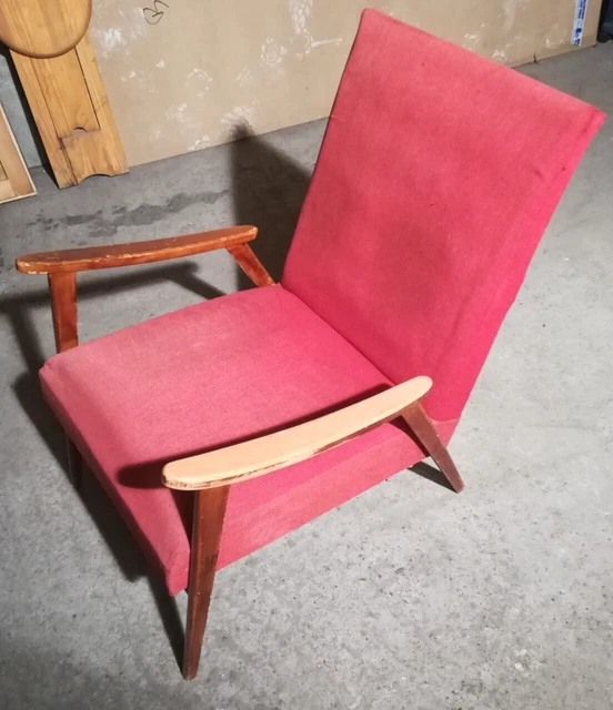Ancien Fauteuil Enfant Pliant - Métal Et Tissu - Décor Coccinelle - Années 50