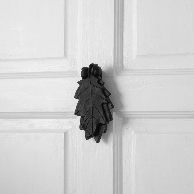 Black Cast Iron Oak Leaf Door Knocker 6 x 3" L Powder Coated with Hardware