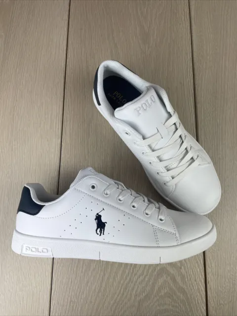 Polo Ralph Lauren Bilton Lace Juniors Trainers - White Navy / Size 5