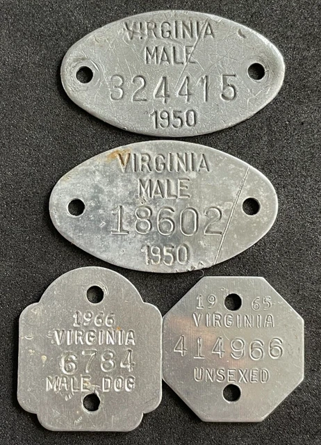 VINTAGE 1950'S & 1960's Virginia Dog License Tax Tag Lot of 4 Male