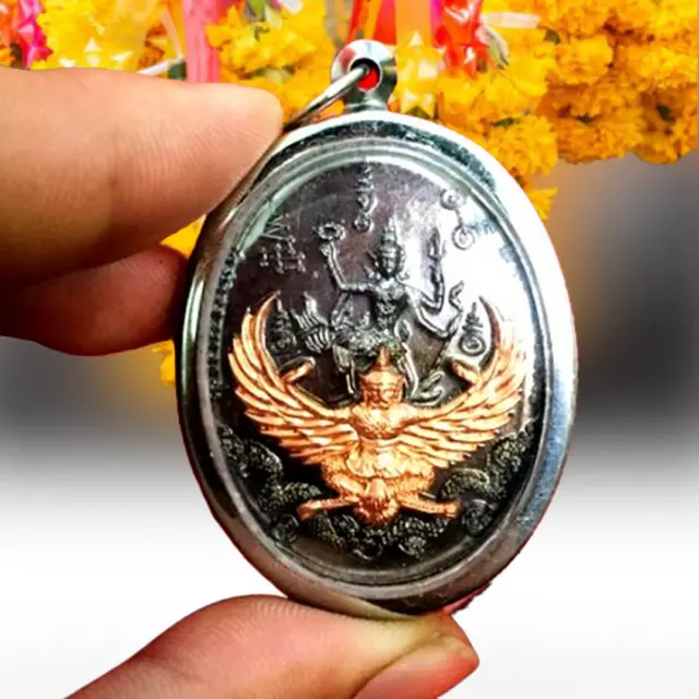 Phra Narai sur Garuda Pendentif Thai Amulette Bouddha Lp Talisman Puissant...