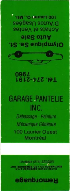 Montreal Quebec Canada Garage Pantelie Inc., Mechanic Vintage Matchbook Cover