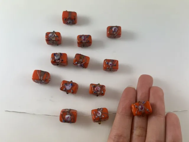 10 Stück Keramik Perlen Orange 7x14mm Würfel Handgemacht DIY Böhmisch