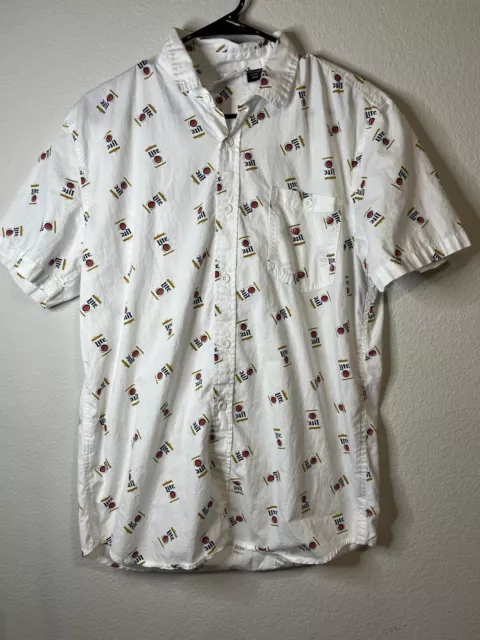 Miller Lite Shirt Adult Medium White Beer Can All Over Print Button Up Mens