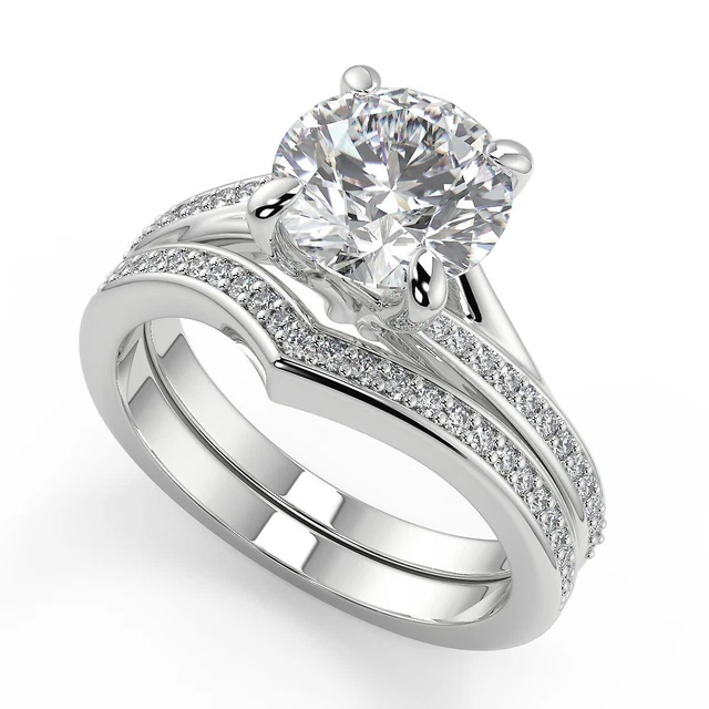 1.55 Ct Round Bypass Micro Pave Modern Diamond Engagement Ring VVS2 F Treated