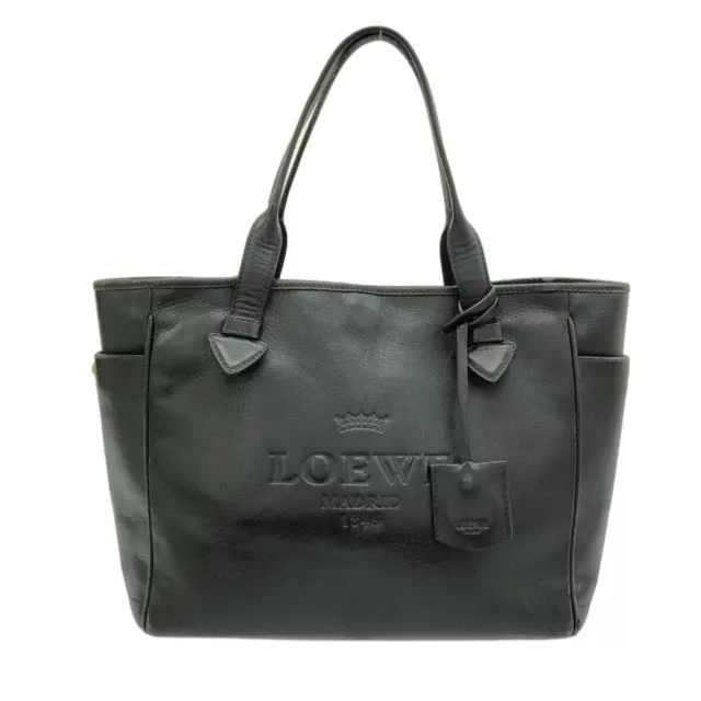 Auth LOEWE Heritage 377.79.751 Black Leather Tote Bag