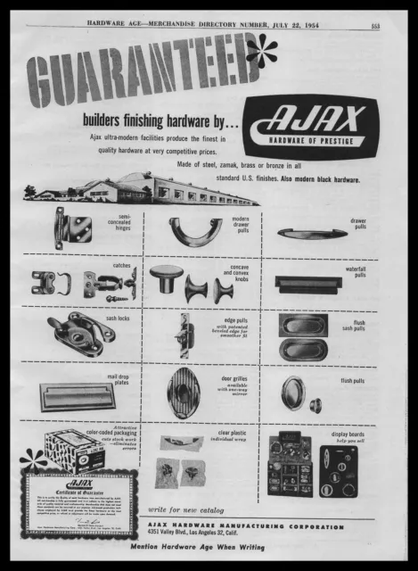 1954 Ajax Hardware Hinges Latches Locks Pulls Los Angeles California Print Ad