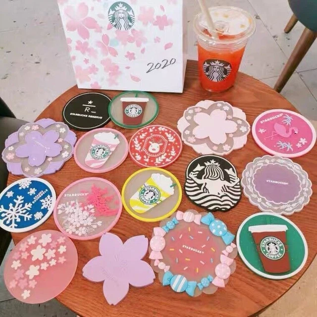 NEW Starbucks Glass Cup Coffee Mugs Coaster Sakura Silica gel Insulation Pad Mat