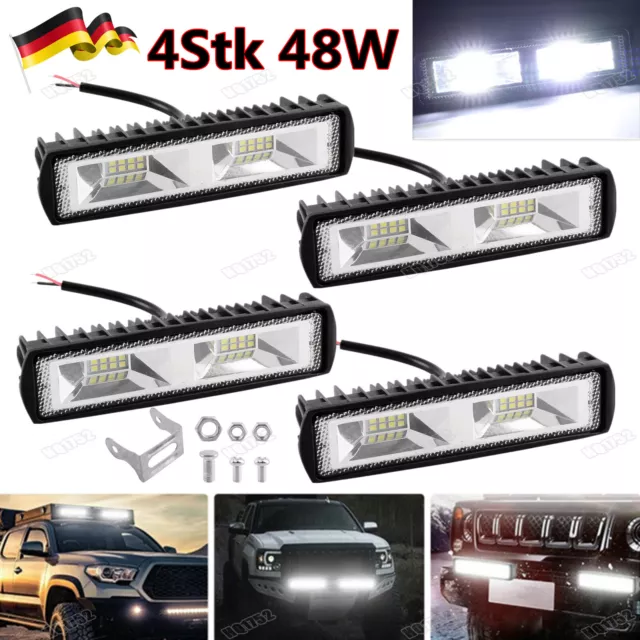 4Stk 48W LED Arbeitsscheinwerfer Auto Offroad SUV Light bar Lichtbalken 12V 24V