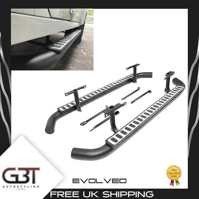 Aftermarket Black Tubular Side Steps – Land Rover Defender 90 (2003–2019), Stainless Steel