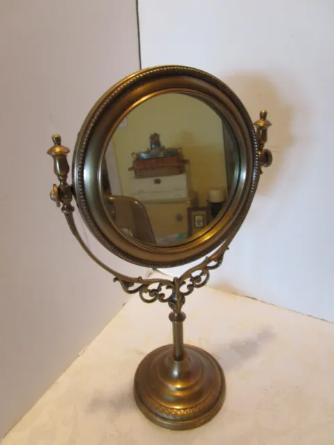 Solid Brass make up table dresser mirror Victorian Antique Style pedestal 14 3/4