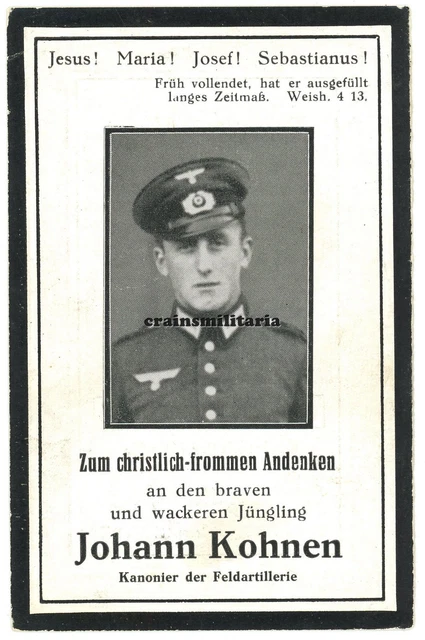 Orig. Sterbebild 329.ID Artillerie ° Amel Belgien + Stepanowo Russland 1942