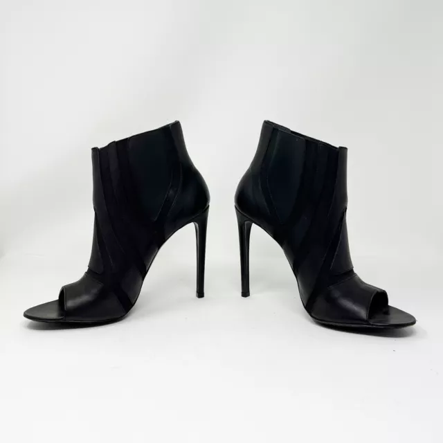 Balenciaga Genuine Leather Stretch Panel Cut Out Peep Toe Ankle High Heel Boots 3