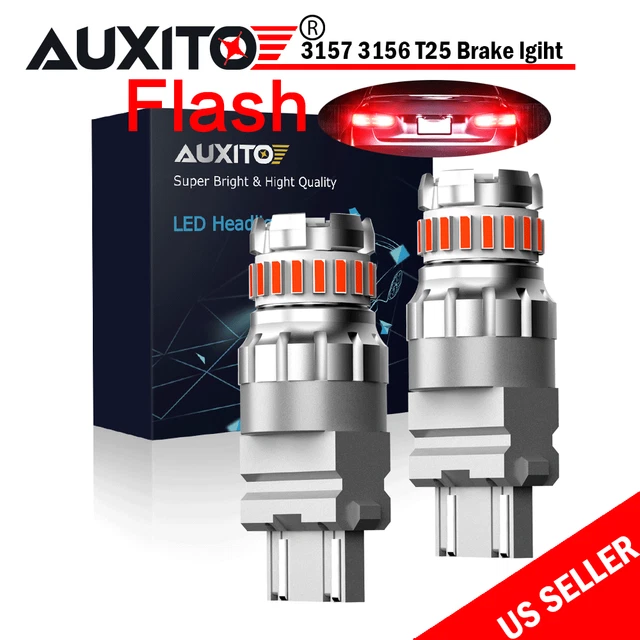 AUXITO 3157 CANBUS Red LED Strobe Flashing Blinking Brake Tail Light Bulbs EO F