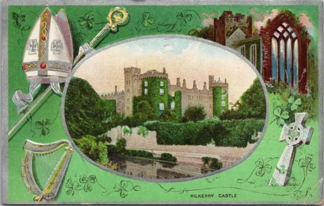 ST. PATRICK'S DAY Greetings Postcard "KILKENNY CASTLE" 1914 Cancel / AMP Co.