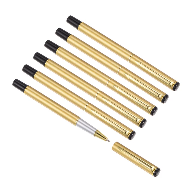 6Pcs Metal Ballpoint Pen Medium Point 1mm Black Ink Ball Pens Gold Tone
