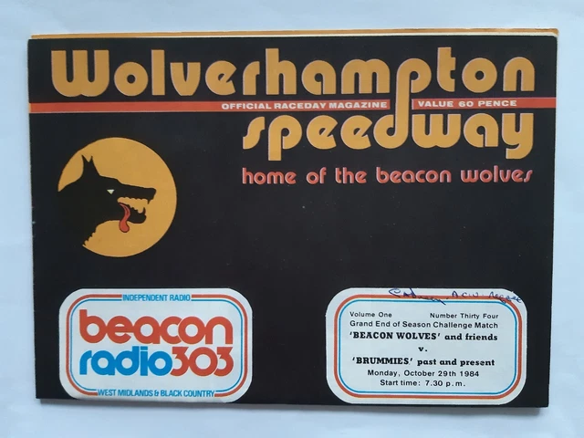 WOLVERHAMPTON vs BRUMMIES 'past and present' SPEEDWAY PROGRAMME 29/10/1984